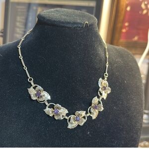 Antique Purple Floral Necklace with Vintage Charm